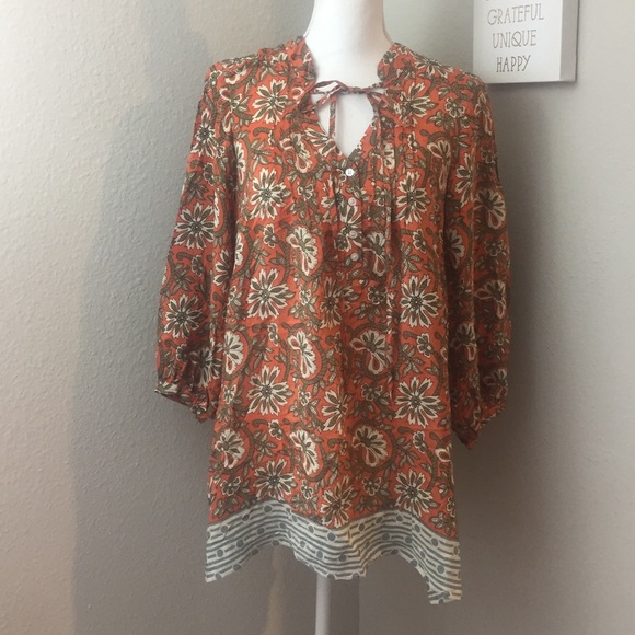 Tolani Tops - Tolani Silk Orange Patterned Fall Blouse